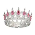 Vintage bridal crown with pink teardrop crystals and sparkling rhinestones on silver metal - Silver + Pink