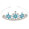Detailed view of silver snowflake tiara with light blue crystals for parties - Snowflake Rhinestone Tiara / Silver + Lake Blue (HG-243)