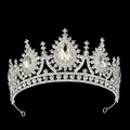 Detail of silver baroque tiara with sparkling crystal rhinestones and pear-shaped stones - Silver White Rhinestone