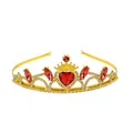 Golden crown headpiece with large red heart gemstone and sparkling white rhinestones - Gold+Red