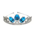 Sparkling silver tiara for girls with rhinestones and blue teardrop gems on white background - Silver and Lake Blue