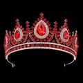Baroque bridal crown with luxury red rhinestones and silver alloy base on black background - Silver/Red Zirconia