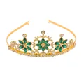 Detail of golden snowflake tiara featuring green marquise gems and white rhinestones - Snowflake Rhinestone Tiara / Gold + Green (HG-243)