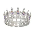 Detailed view of silver crown featuring colorful teardrop crystals and sparkling rhinestones - Silver and AB