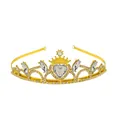 Elegante diadema de corona dorada de princesa con cristal de corazón y diamantes - Dorado+Blanco