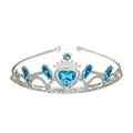 Detail of silver alloy tiara featuring light blue heart-shaped gems and marquise stones - Silver with Lake Blue