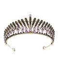 Tiara de novia vintage con cristales púrpuras y negros en diadema de aleación bronce - Hg-203 Oro Antiguo + Diamante Negro + Diamante Púrpura