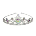 Detail of silver crown showing center heart-shaped iridescent gem and clear rhinestones - Silver and AB