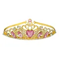 Golden princess crown for girls with pink heart-shaped crystal and white rhinestones - Gold + Pink