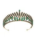 Corona de novia vintage dorada con diamantes de imitación verdes y negros en blanco - Hg-203 Oro Antiguo + Diamante Negro + Diamante Verde