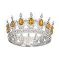 European vintage silver crown with yellow teardrop gemstones and white crystals - New 16-drop Silver + Gold
