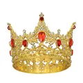 Golden vintage crown for kids with red teardrop gemstones and white rhinestones decoration - Gold+Red