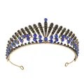 Vintage gold bridal crown with blue and black crystals in a gothic tiara design - Antique Gold + Black & Sapphire Blue