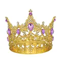 Golden alloy tiara with purple teardrop gemstones and small round rhinestones - Gold + Purple