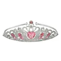 Detail of silver crown headpiece featuring a pink heart-shaped crystal and rhinestones - Silver And Pink