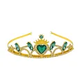 Elegante corona dorada con piedras preciosas verdes de corazón y brillantes diamantes - Dorado + Verde