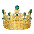 Couronne en alliage doré avec pierres vertes en goutte et cristaux pour fêtes - Or + Vert