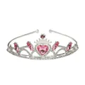Silver pearl tiara with pink heart gems and white rhinestones for birthday party decor - Silver + Pink