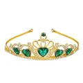 Corona da principessa dorata con cristalli a cuore verdi e strass scintillanti per bimbe - Oro + Verde
