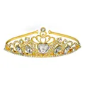 Macro shot of gold bridal crown featuring large heart-shaped crystal and marquise rhinestones - Gold And White Zirconia
