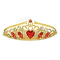 Detail of gold tiara with large red heart crystal and shimmering pavé rhinestones - Gold + Red