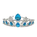 Close-up of silver crown with blue teardrop gemstones and micro-paved white rhinestones - Silver and Lake Blue
