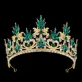 Couronne de mariée baroque dorée avec cristaux vert émeraude et strass blancs brillants - Style Baroque (HG-214) / Or + Vert
