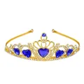 Corona da principessa dorata con pietre a cuore blu e cristalli per bambine - Oro + Blu Reale