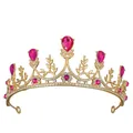 Corona da principessa dorata con gemme rosa a forma di pera e accenti di cristallo bianco - Oro e Rosso Pesca