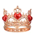 Rose gold alloy crown with red heart gems and white rhinestones for party decoration - Rose Gold Base Red Heart