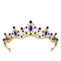 Elegant gold crown headpiece with dark blue gemstones and rhinestones for weddings - Gold & Royal Blue (HG-235)