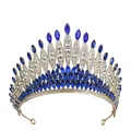 Dettaglio corona da sposa argento con cristalli blu e bianchi per concorsi e feste - Tono Oro + Blu Reale