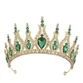Squisita corona in lega d'oro con gemme a goccia verde smeraldo e strass scintillanti - Oro e Verde