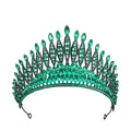 Baroque bridal crown with emerald green crystals and black rhinestones in dark metal - Black+Green