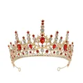 Goldene Barock Brautkrone mit roten Strasssteinen für Hochzeit und Geburtstagsparty - Gold+Rot