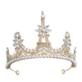 Corona da sposa barocca dorata con motivo Torre Eiffel, perle e strass - Oro+Bianco