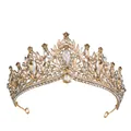 Luxury Baroque bridal crown with champagne crystals and gold metal leaf design - Gold and Champagne