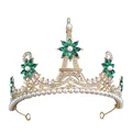 Tiara barocca dorata con motivo Torre Eiffel, pietre verdi e perle bianche - Oro + Verde