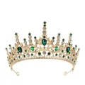 Barocke goldene Brautkrone mit smaragdgrünen Edelsteinen und funkelnden weißen Strass - Gold + Grün