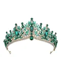 Luxe barokke gouden kroon met smaragdgroene strassteentjes voor bruiden en bruiloften - Goud + Groen