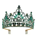 Elegant gold baroque bridal crown with emerald crystals and rhinestones for wedding - Gold/Green