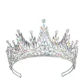 Corona da sposa argentata con cristalli AB scintillanti a forma di foglie marquise - Stile Strass AB (HG-260 Argento+AB+AB Accessori)