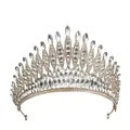 Elegante corona da sposa barocca con strass marquise scintillanti su montatura dorata - Oro+Bianco
