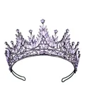Elegante corona da sposa argentata con cristalli viola marquise e strass scintillanti - Stile Base Nera Viola (HG-260 Nero+Viola+Viola Accessori)