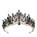 Luxuriöse Barockkrone in Gold mit schwarzen Kristallen und Strasssteinen für Bräute - Gold + Schwarz