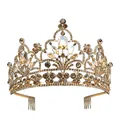 Baroque gold bridal crown with champagne rhinestones and side combs for secure fit - Gold/Champagne