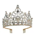 Corona da sposa barocca con base in lega dorata e strass in cristallo bianco su sfondo bianco - Oro/Bianco