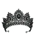 Tiara da sposa vintage con strass neri e raffinati dettagli in cristallo a goccia - Oro + Strass Nero