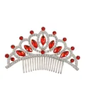 Kids silver tiara hair comb with sparkling red rhinestones for princess party hairstyle - Silver & Red