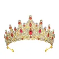 Luxury gold bridal crown with red and white crystals for weddings and performances - Gold+Red